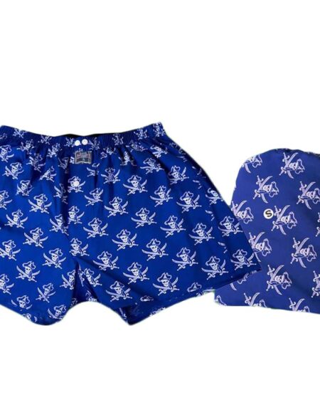 Men's Medium Blue White Pirates Cotton Boxer Brief Underwear - Amedeo Exclusive