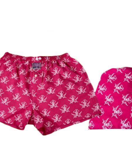 Men's Pink White Pirates Cotton Boxer Brief Underwear - Amedeo Exclusive