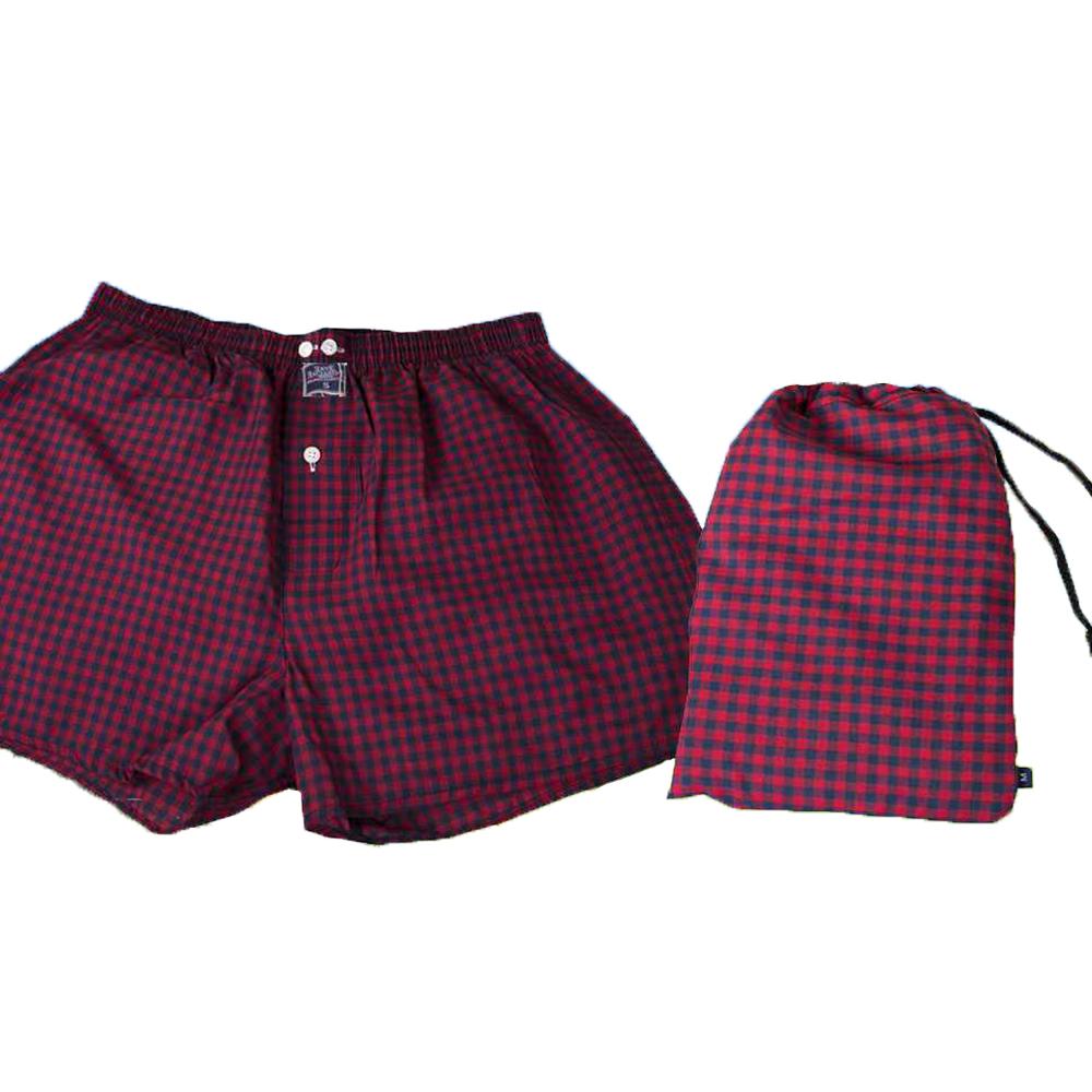 Men's Red Blue Check Cotton Boxer Brief Underwear - Amedeo Exclusive