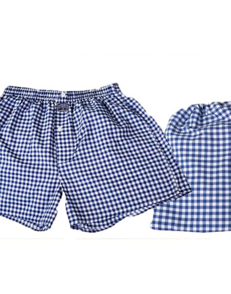 Men's Navy Blue White Check Cotton Boxer Brief Underwear - Amedeo Exclusive