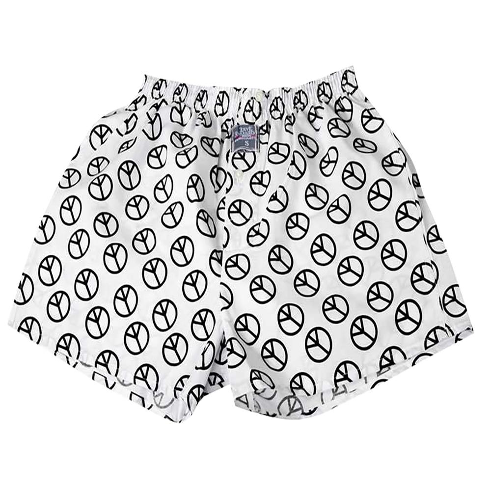 Men's White Black Peace Cotton Boxer Brief Underwear - Amedeo Exclusive