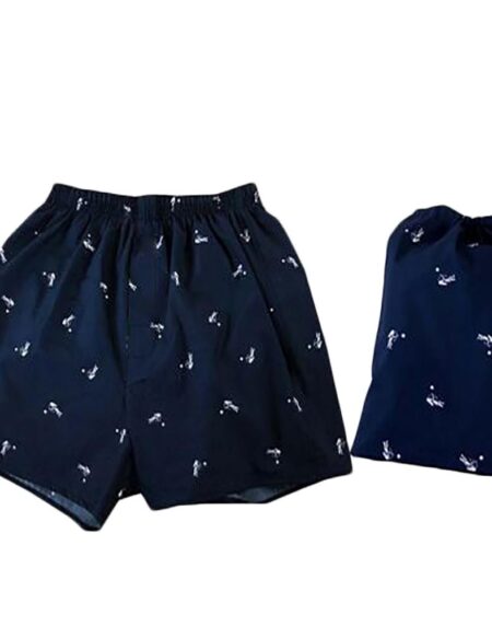 Men's Navy Blue White Bow Cotton Boxer Brief Underwear - Amedeo Exclusive