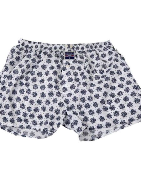 Men's White Blue Rose Cotton Boxer Brief Underwear - Amedeo Exclusive