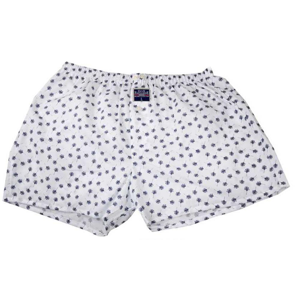 Men's White Blue Leafs Cotton Boxer Brief Underwear - Amedeo Exclusive