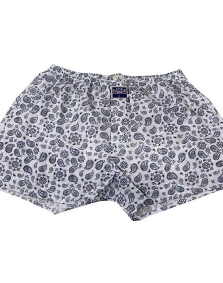 Men's White Grey Paisley Cotton Boxer Brief Underwear - Amedeo Exclusive