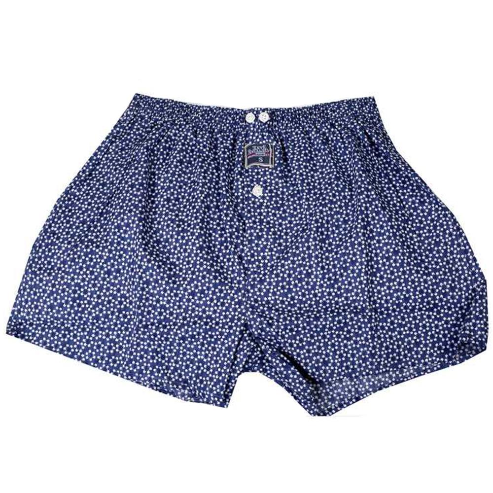 Men's Blue White Flowers Cotton Boxer Brief Underwear - Amedeo Exclusive