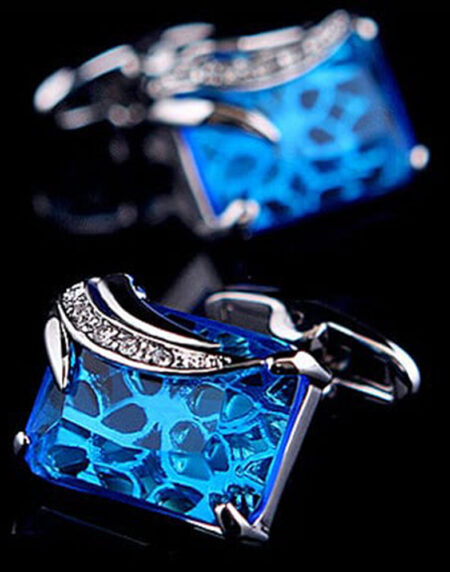 Men's Stainless Steel Exclusive Gold + Light Blue Squares Cufflinks with Box - Amedeo Exclusive