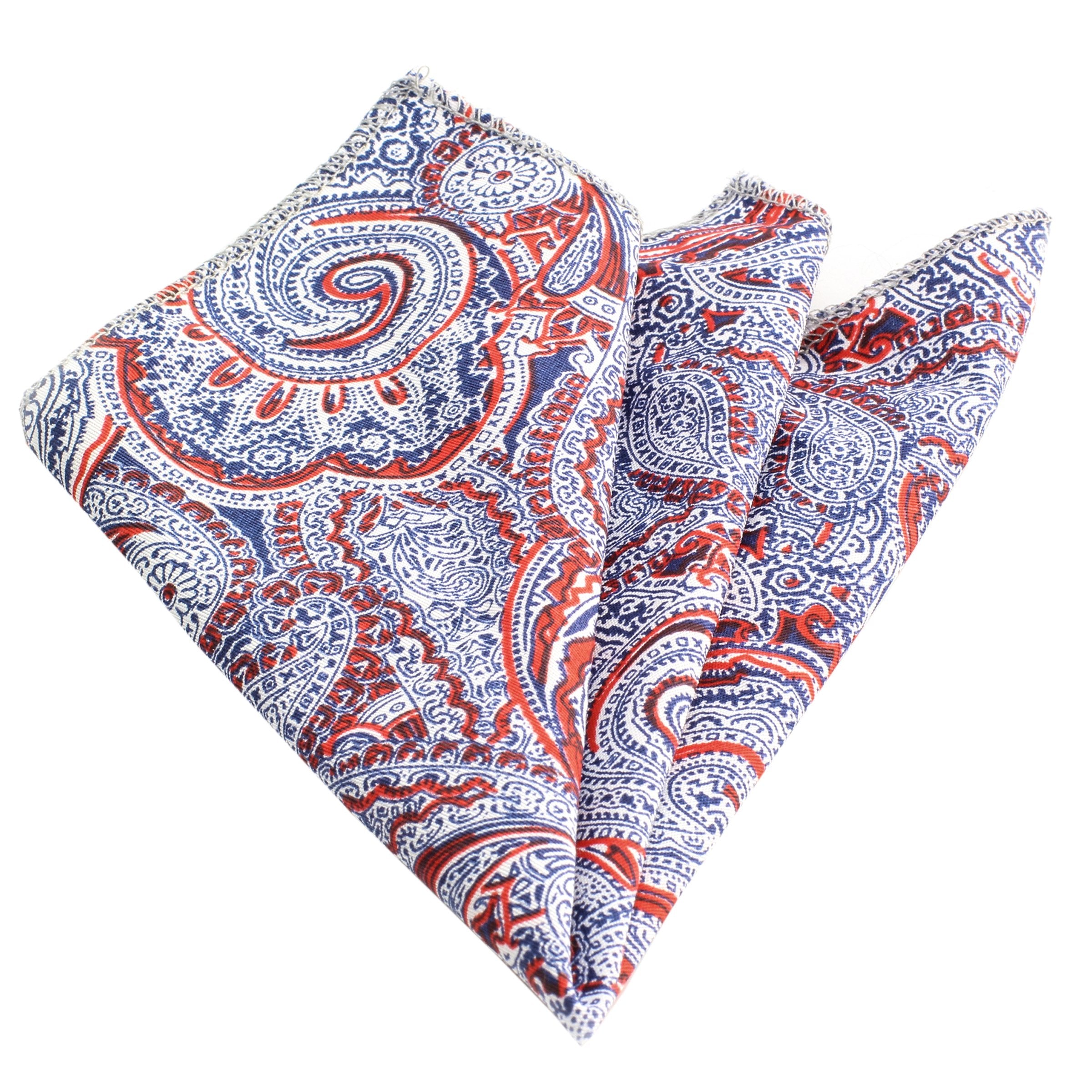 Blue Red White Paisley Premium Quality Men's Pocket Square Hanky Handkerchief Made of Soft Material - Amedeo Exclusive