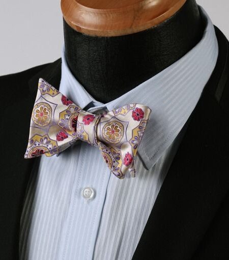 Red Gold & Yellow Floral Mens Silk Self tie Bow Tie with Pocket Squares Set - Amedeo Exclusive