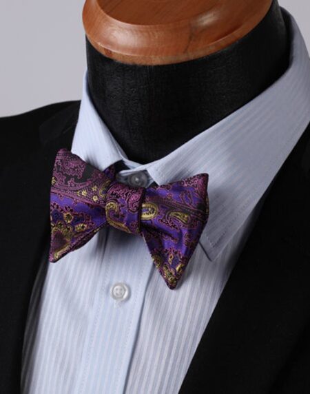 Purple & Yellow Mens Silk Self tie Bow Tie with Pocket Squares Set - Amedeo Exclusive