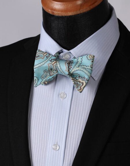 Men's Silk Paisley Self Bow Tie Matching Handkerchief - Amedeo Exclusive
