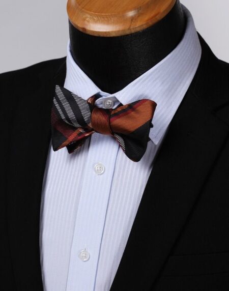 Orange Black Mens Silk Self tie Bow Tie with Pocket Squares Set - Amedeo Exclusive
