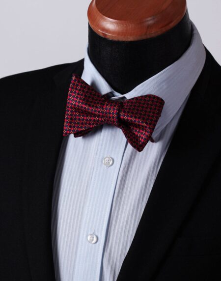 Men's Silk Orange Blue Check Self  Bow Tie Pocket Handkerchief - Amedeo Exclusive