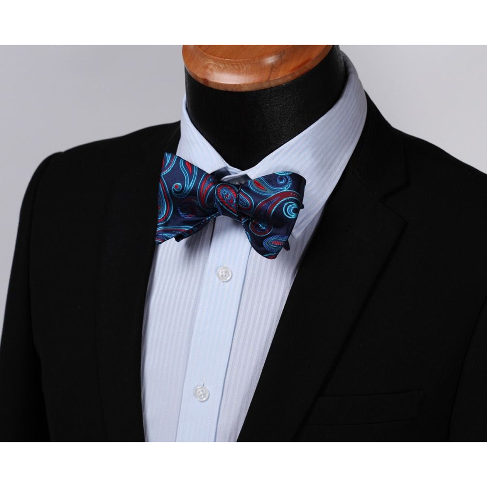 Blue Red Paisley Mens Silk Self tie Bow Tie with Pocket Squares Set - Amedeo Exclusive