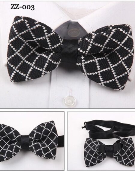 Men's Black With White Silk Knitted Bow Tie - Amedeo Exclusive