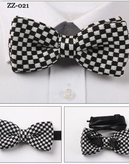 Men's Black With White Checkers Silk Knitted Bow Tie - Amedeo Exclusive