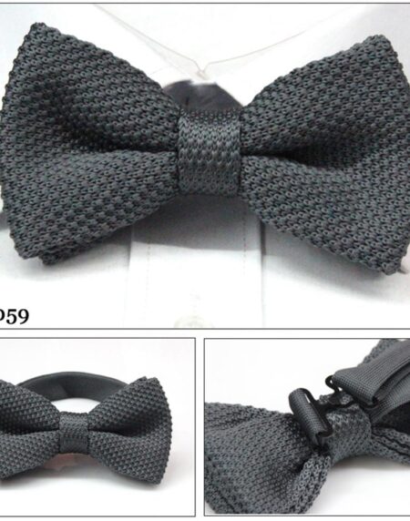 Men's Solid Grey Silk Knitted Bow Tie - Amedeo Exclusive