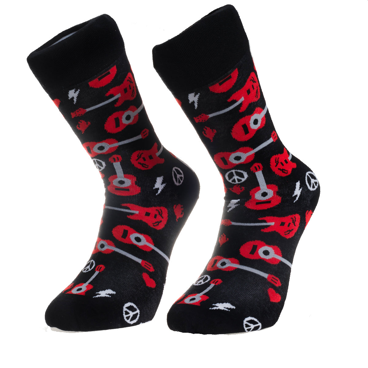 Black Printed Guitar -European Made - Egyptian Cotton Socks - Premium Cotton Fun socks with Soft Elastic - Image 2