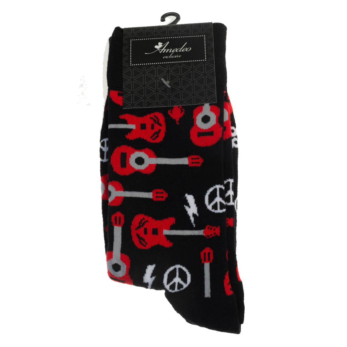 Black Printed Guitar -European Made - Egyptian Cotton Socks - Premium Cotton Fun socks with Soft Elastic - Image 3