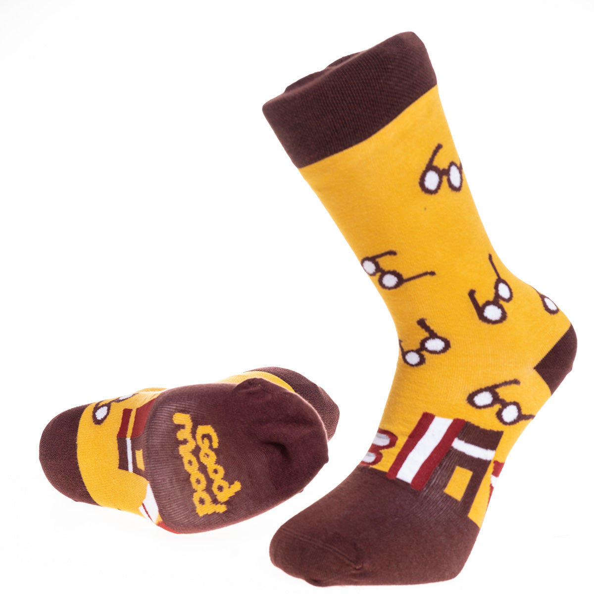 Yellow With White Glasses Printed-European Made - Egyptian Cotton Socks - Premium Cotton Fun socks with Soft Elastic - Image 3