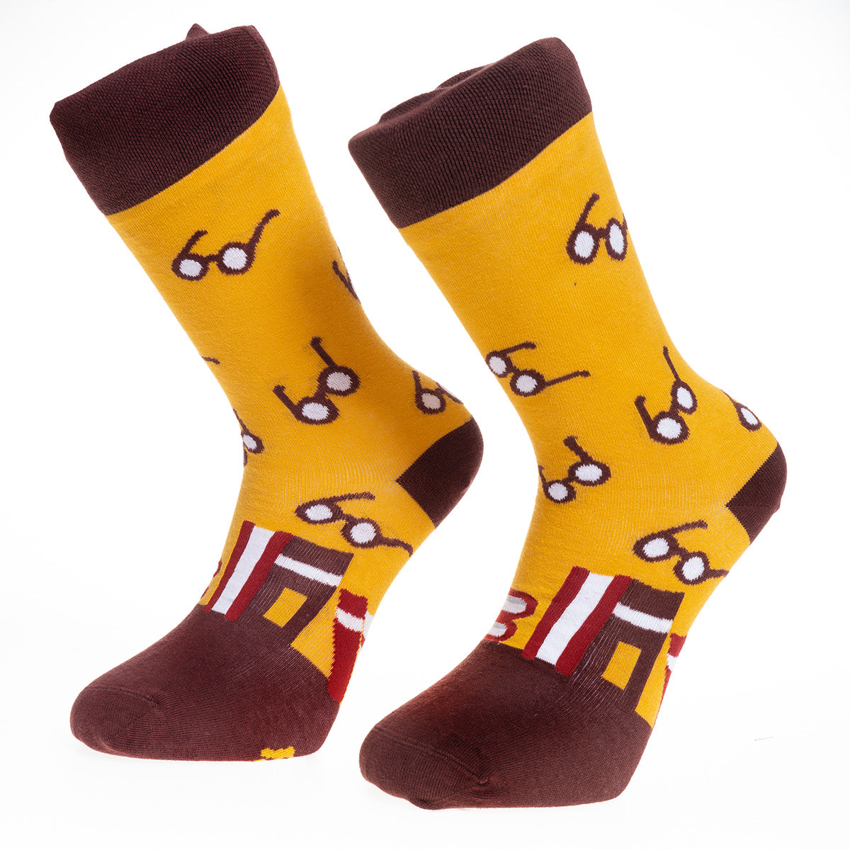 Yellow With White Glasses Printed-European Made - Egyptian Cotton Socks - Premium Cotton Fun socks with Soft Elastic