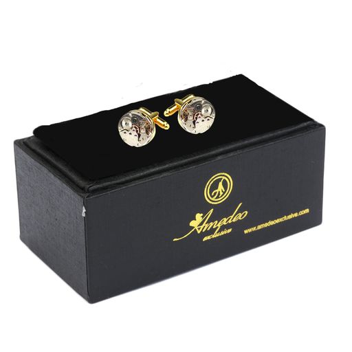 Silver & Gold Mens Stainless Steel Functioning Movement Cufflinks for Shirt with Box - Hand Crafted Perfect Gift - Image 2