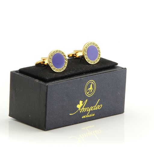 Gold & Blue Mens Stainless Steel Circles Cufflinks for Shirt with Box - Hand Crafted Perfect Gift - Image 2