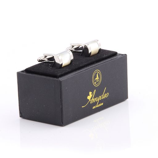 Silver with White Pearl Mens Stainless Steel Square Cufflinks for Shirt with Box - Hand Crafted - Image 2