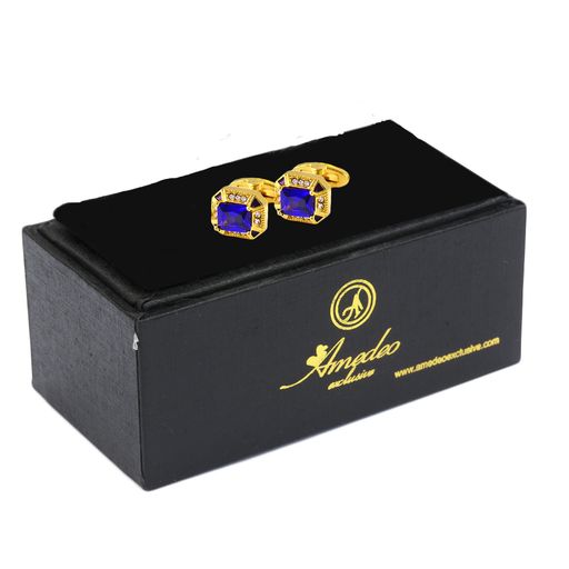 Gold & Blue Mens Stainless Steel Cufflinks for Shirt with Box - Hand Crafted Perfect Gift - Image 2