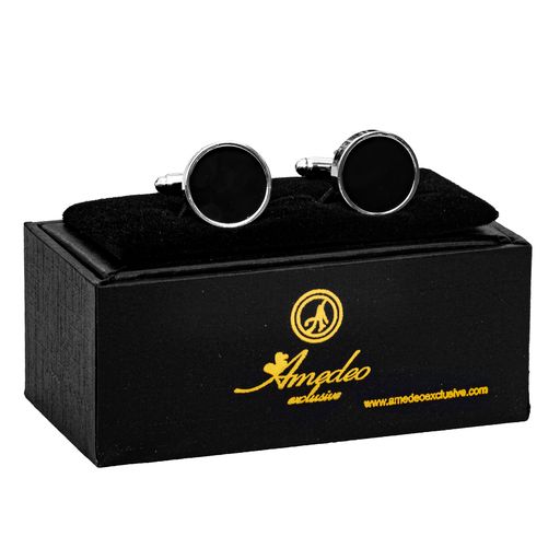 Silver Black Circles Mens Stainless Steel Square Cufflinks for Shirt with Box - Hand Crafted Perfect Gift - Image 2