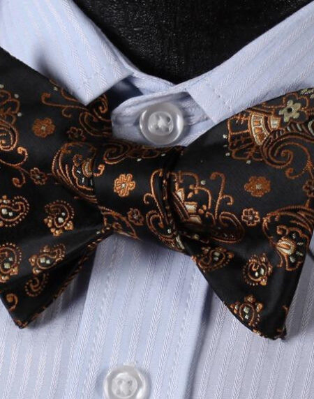 Brown Paisley Mens Silk Self tie Bow Tie with Pocket Squares Set - Amedeo Exclusive
