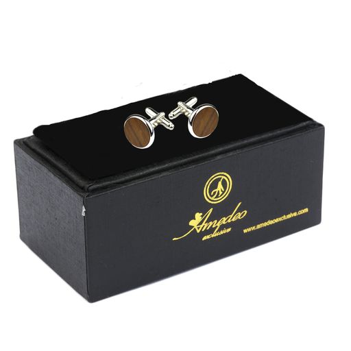 Brown On Silver Mens Stainless Steel Round Cufflinks for Shirt with Box - Hand Crafted Perfect Gift - Image 2