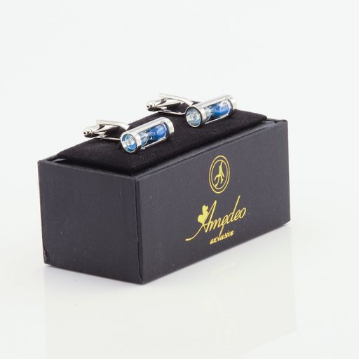 Men's Stainless Steel Blue Hour Glass Cufflinks with Box - Image 2