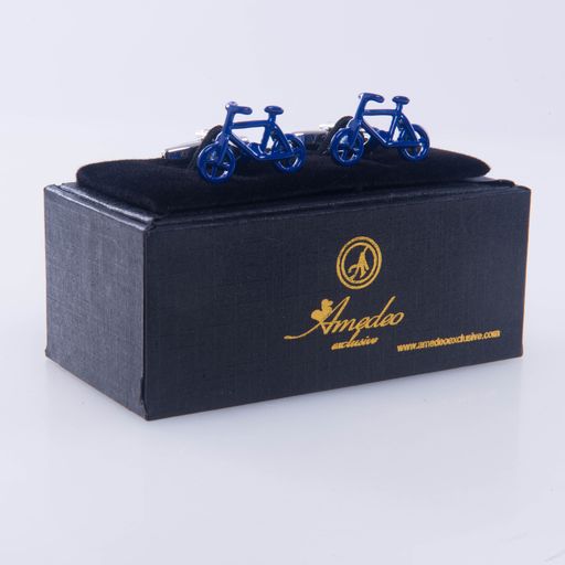Blue Mens Stainless Steel Bikes Cufflinks for Shirt with Box - Hand Crafted Perfect Gift - Image 2
