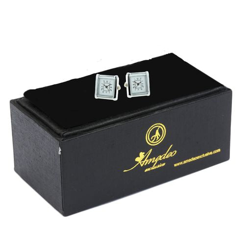 Functioning Clocks Mens Stainless Steel Square Cufflinks for Shirt with Box - Hand Crafted Perfect - Image 2